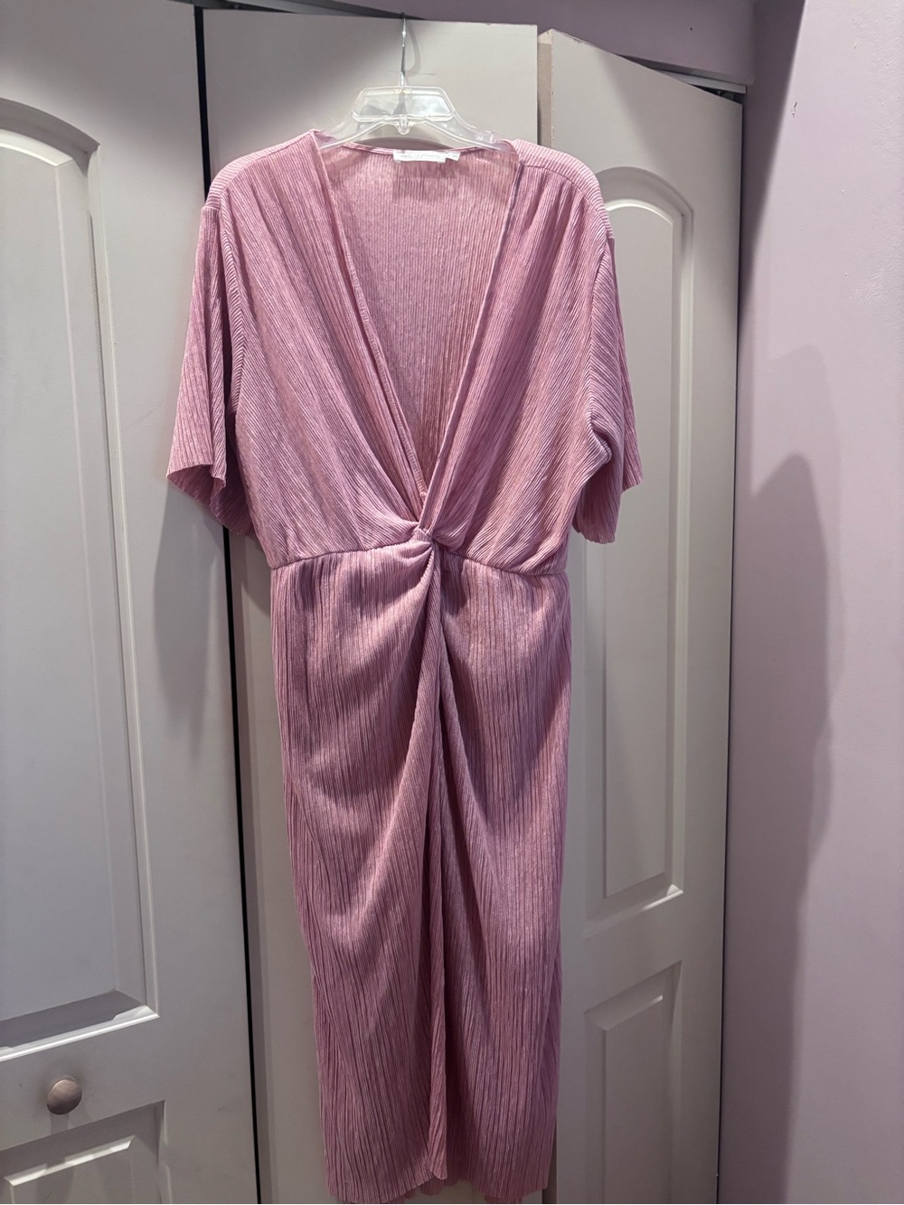 All in Favor Dusty Pink Twist-Front Midi Dress